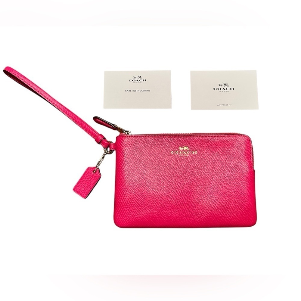 Coach Corner Zip Wristlet 6.25” x 4” x .5” - Cerise (fuchsia) with hang tag - Picture 1 of 10